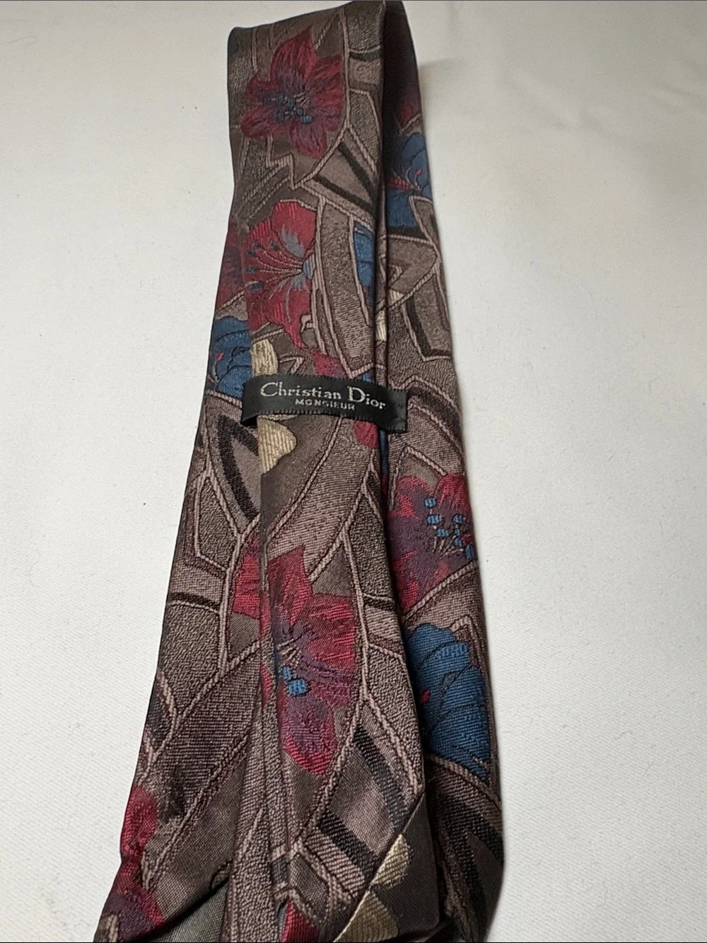 Christian Dior Vintage Poly Blend Brown Floral Tie